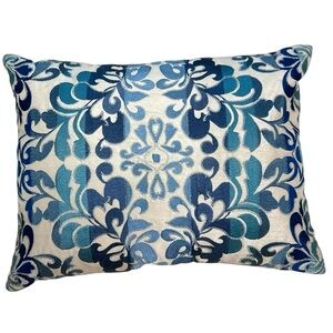 Kim Seybert Living Throw Pillow Embroidered Blue Silver 12” x 16” Down Insert